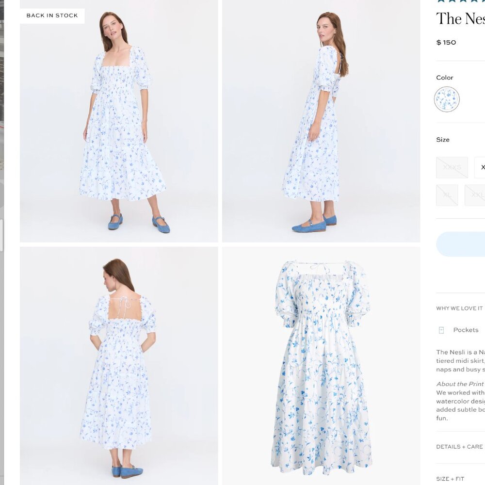 Hill House Home - The Nelsi Nap Dress in Blue Botanical Size S